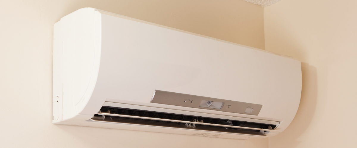 A ductless mini split mounted on the wall